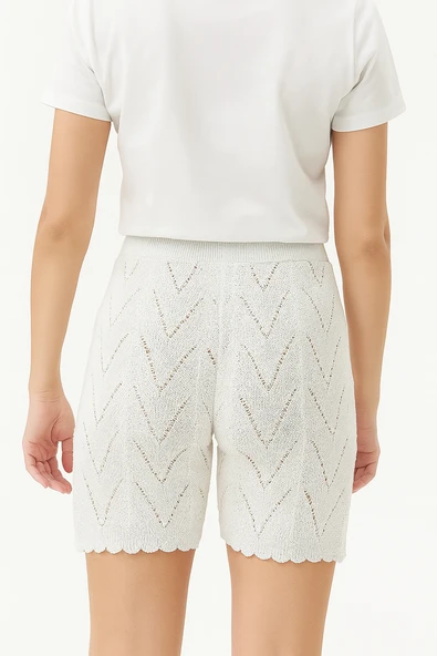 Sarı Gri Yazlık Örgü Beyaz Şort - 2