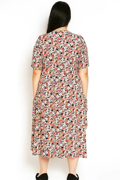 Sarı Gri Çiçek Desenli Yazlık Salaş Elbise - 2