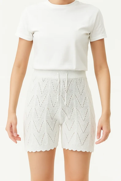 Sarı Gri Yazlık Örgü Beyaz Şort