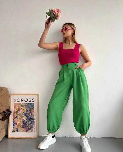 Şalvar pantolon yeşil s23202 - Resim 2