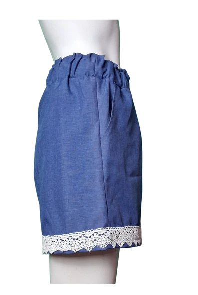 Sarı Gri Yazlık Lacivert Keten Şort - 2