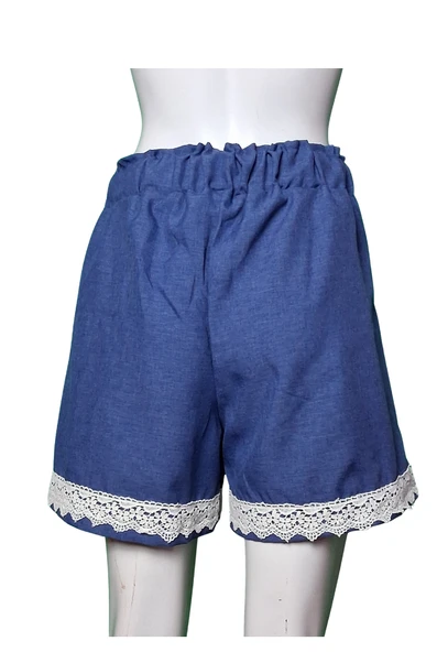 Sarı Gri Yazlık Lacivert Keten Şort - 3