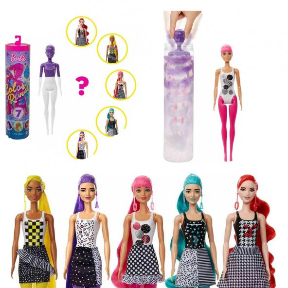 Mattel  Barbie Color Reveal Renk Değiştiren Sürpriz Barbie Renk Bloklu Bebekler Seri 2