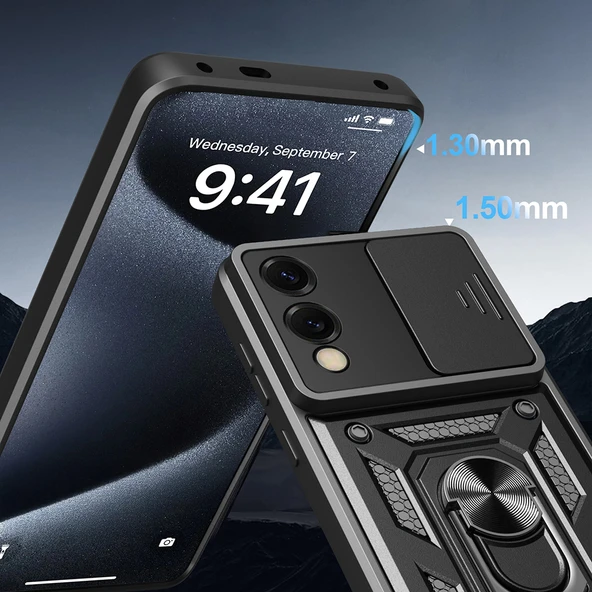 Samsung Galaxy S25 Edge Kılıf Magnetik Standlı Kamera Korumalı Sürgülü Vega Kapak - Resim 5