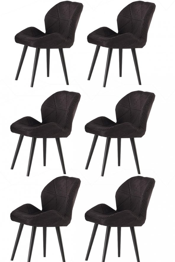 6 Adet Vera Sandalye Siyah Ahşap Ayak