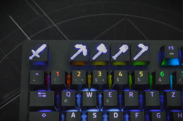 Minecraft Keycap Seti 5'li  RGB Uyumlu 3D Tuşlar  Mekanik Klavyeler için Gamer Tasarım