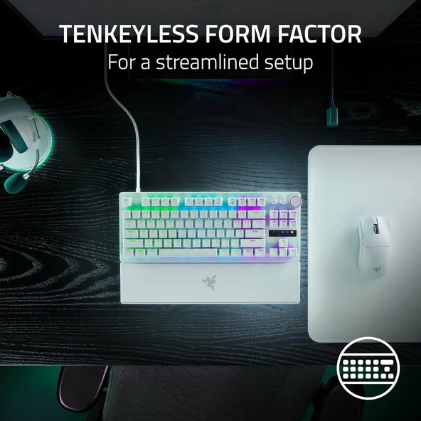 Razer Huntsman V3 Pro TKL Beyaz RGB Analog Optik Kablolu İngilizce Oyuncu Klavyesi (RZ03-04981700-R3M1) - 4