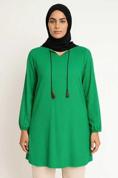 Yeşil Bağcıklı Sade Tunik