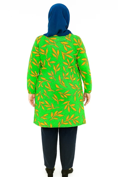 Yeşil Zemin Üzerine Sarı Yaprak Desenli Tunik - 2