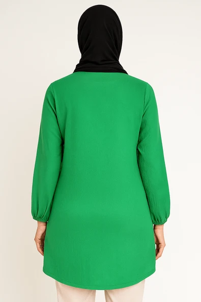 Yeşil Bağcıklı Sade Tunik - 2