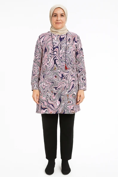 Renkli Mermer Desenli Tunik