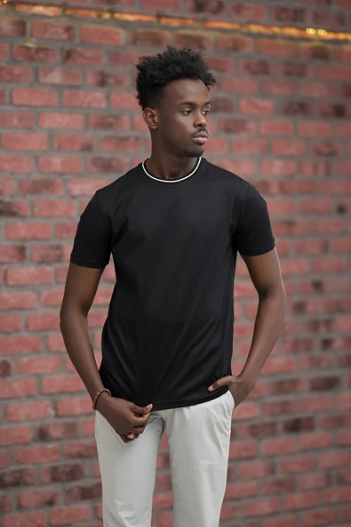 Sıfır Yaka Merserize Pamuklu İnce Kumaş Regular Fit T-Shirt - 4