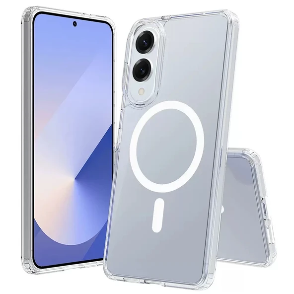 Samsung Galaxy S25 Edge Kılıf Kablosuz Şarj Özellikli Şeffaf Sert PC Embos Kapak - 1
