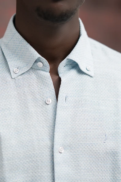 Slimfit Hasır Dokuma Yaka Düğmeli Slimfit Gömlek - Resim 10