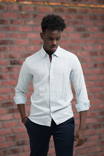 Slimfit Hasır Dokuma Yaka Düğmeli Slimfit Gömlek - Resim 8