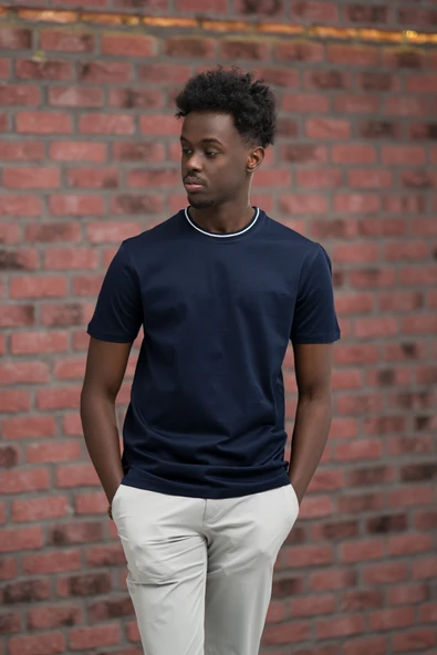 Sıfır Yaka Merserize Pamuklu İnce Kumaş Regular Fit T-Shirt - 12