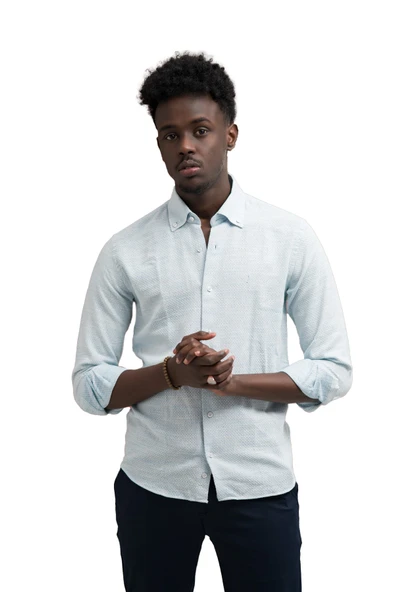 Slimfit Hasır Dokuma Yaka Düğmeli Slimfit Gömlek - Resim 6