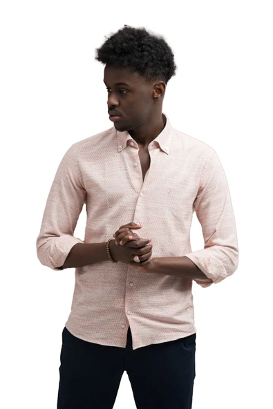 Slimfit Hasır Dokuma Yaka Düğmeli Slimfit Gömlek ürün görseli