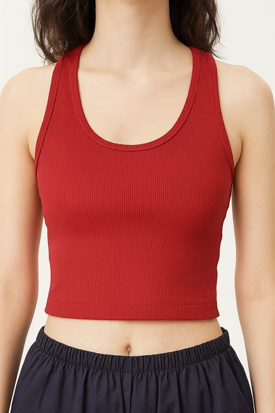 Sıfır Kol Crop Tişört (Kırmızı)