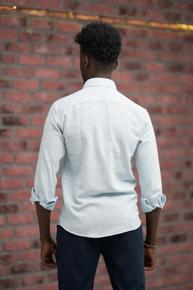 Slimfit Hasır Dokuma Yaka Düğmeli Slimfit Gömlek - Resim 9