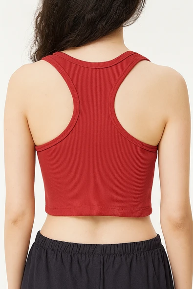 Sıfır Kol Crop Tişört (Kırmızı) - 2