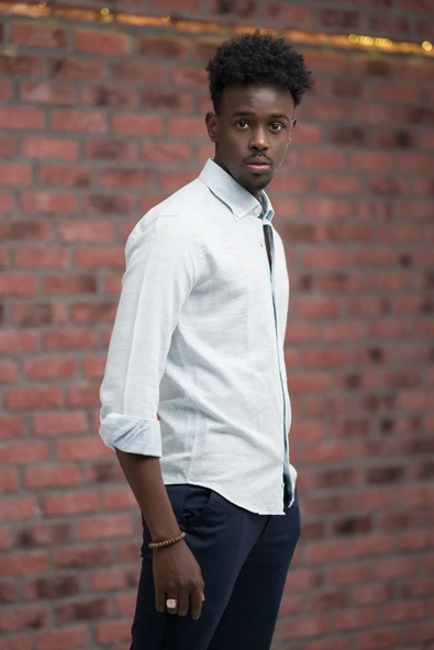 Slimfit Hasır Dokuma Yaka Düğmeli Slimfit Gömlek - Resim 7