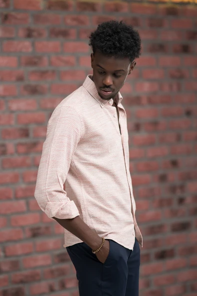 Slimfit Hasır Dokuma Yaka Düğmeli Slimfit Gömlek - Resim 2