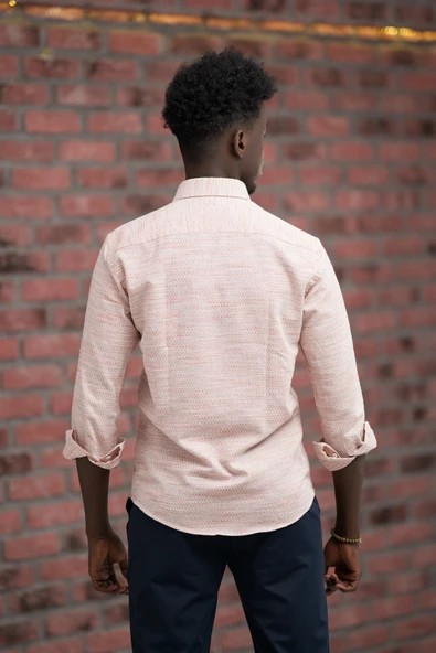 Slimfit Hasır Dokuma Yaka Düğmeli Slimfit Gömlek - Resim 4