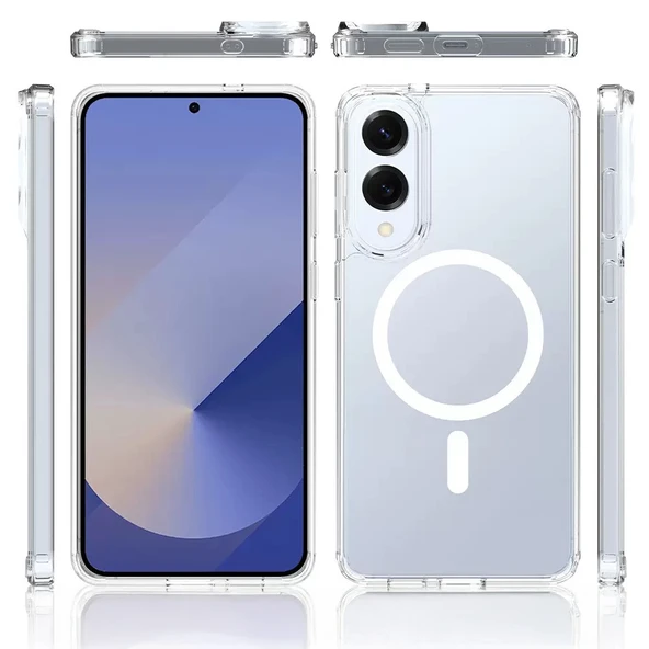 Samsung Galaxy S25 Edge Kılıf Kablosuz Şarj Özellikli Şeffaf Sert PC Embos Kapak - 2