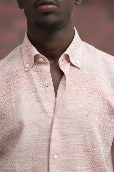 Slimfit Hasır Dokuma Yaka Düğmeli Slimfit Gömlek - Resim 5