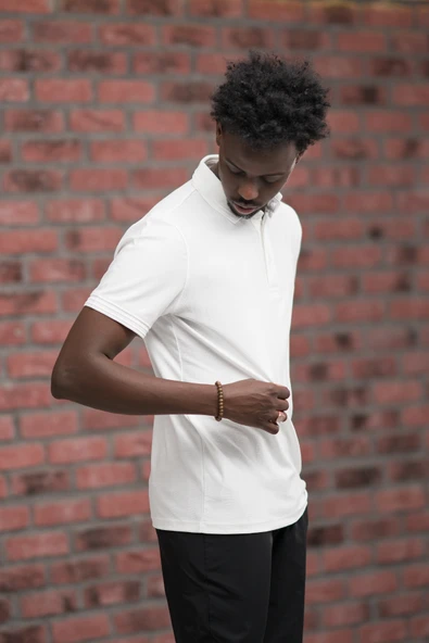 Regular Fit Likralı Kendinden Çizgili Polo Yaka T-Shirt - Resim 7