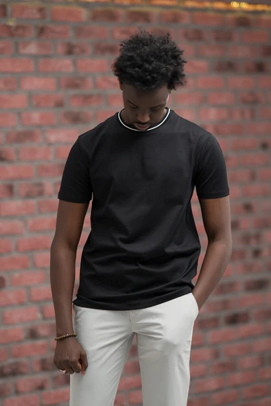 Sıfır Yaka Merserize Pamuklu İnce Kumaş Regular Fit T-Shirt - 2