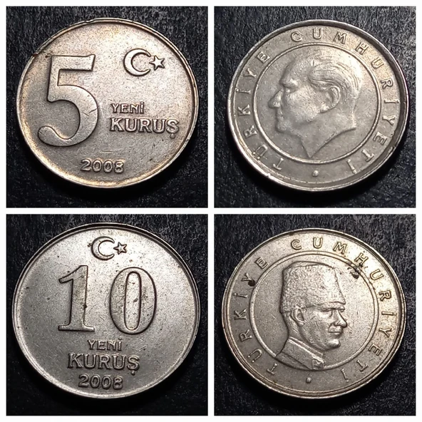 Escoines Koleksiyon 39963687c687ad00af 2005/2006/2007/2008 5-10 Yeni Kuruş Tam Set Eski Madeni Para - 4