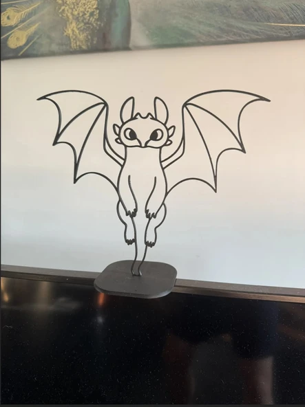 Ejderha Figürlü Dekor Uçan Ejderha Masaüstü veya Monitör Üstü Süs 22x18 cm Siyah