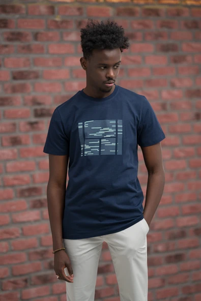 Slim Fit Sıfır Yaka Baskılı Pamuklu T-Shirt - Resim 7