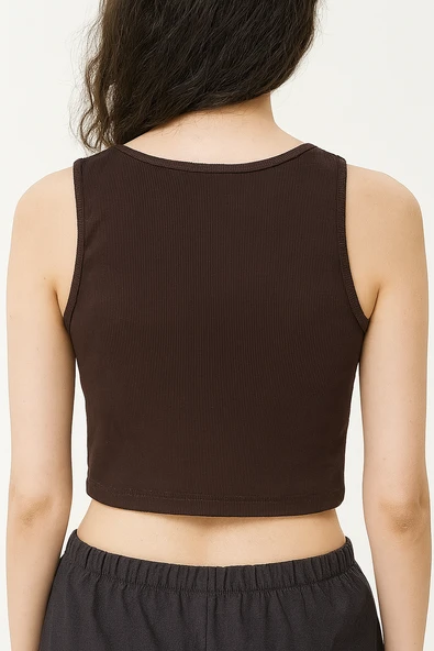 Sıfır Kol Crop Tişört (Bordo) - 2