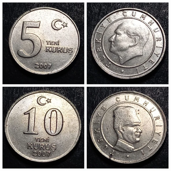 Escoines Koleksiyon 39963687c687ad00af 2005/2006/2007/2008 5-10 Yeni Kuruş Tam Set Eski Madeni Para - 3