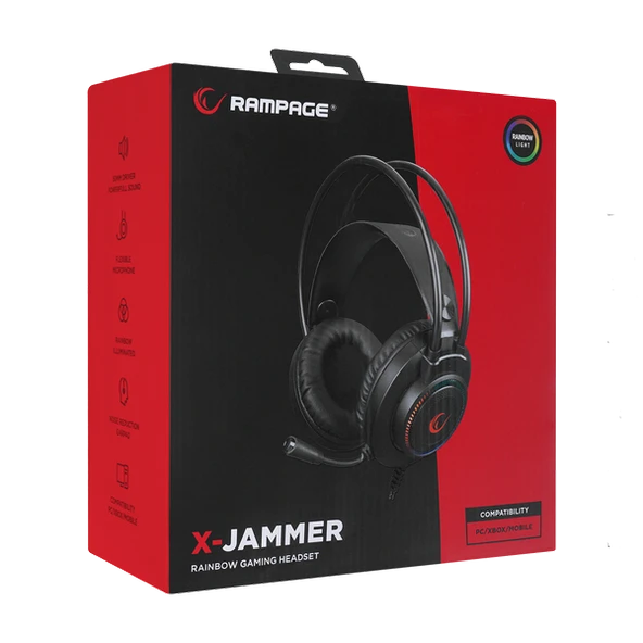 RAMPAGE RM-K27 X-JAMMER RAINBOW LEDLİ PC USB 3.5M PS4-XBOX-MOBILE GAMING OYUNCU MİKROFONLU KULAKLIK RAMPAGE - 8