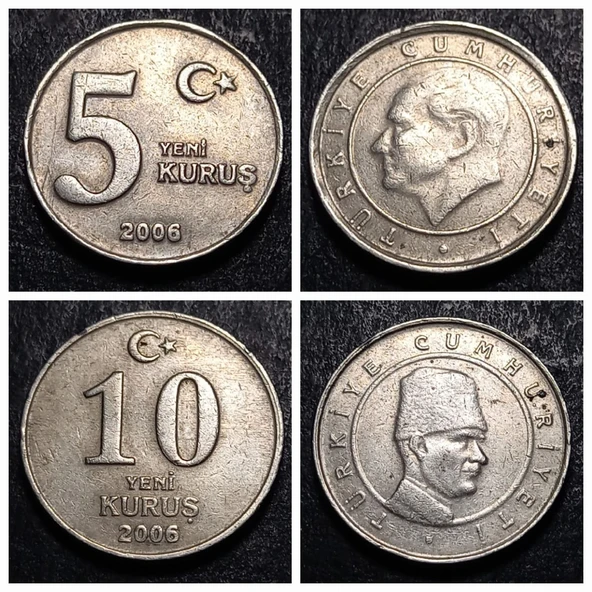 Escoines Koleksiyon 39963687c687ad00af 2005/2006/2007/2008 5-10 Yeni Kuruş Tam Set Eski Madeni Para - 2