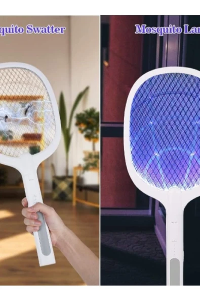 Şarjlı Elektrikli Sinek ve Sivrisinek Öldürücü Raket – UV Işıklı, Güçlü Voltaj, Sessiz Çalışma, Şarj Standı ve USB Kablo Dahil ürün görseli