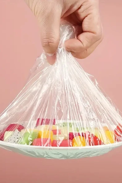 100'lü Esnek Lastikli Gıda Saklama Bonesi – Şeffaf Streç Kapak Seti | Tabak, Kase, Tencere, Meyve & Sebze Koruyucu | BPA İçermez, Sızdırmaz, Hijyenik - 9