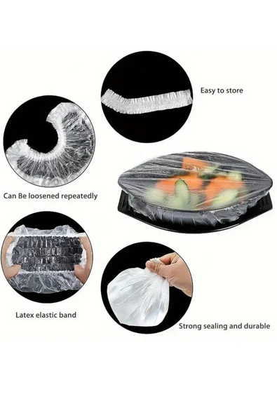 100'lü Esnek Lastikli Gıda Saklama Bonesi – Şeffaf Streç Kapak Seti | Tabak, Kase, Tencere, Meyve & Sebze Koruyucu | BPA İçermez, Sızdırmaz, Hijyenik - 3