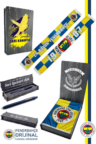 Fenerbahçe Orijinal Lisanslı En Büyük Fenerbahçe Saten Şal Atkı + Uçlu Kalem Set Hediye Ahşap Kutulu ürün görseli