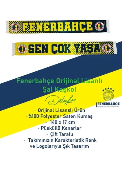 Fenerbahçe Orijinal Sen Çok Yaşa Fenerbahçe Saten Atkı + Uçlu Kalem + Bileklik Set Hediye Ahşap Kutu - 3