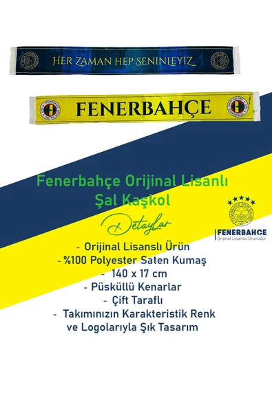 Fenerbahçe Orijinal Lisanslı Her Zaman Hep Seninleyiz Şal Atkı Kanarya Baskılı Ahşap Kutulu - 3