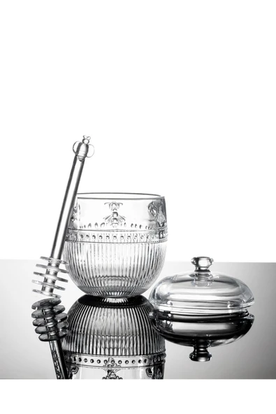 Madame Coco Abeille Kaşıklı Cam Bal Kavanozu - Şeffaf - 240 ml - Resim 4