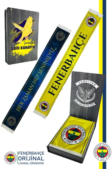 Fenerbahçe Orijinal Lisanslı Her Zaman Hep Seninleyiz Şal Atkı Kanarya Baskılı Ahşap Kutulu