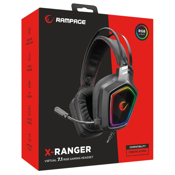 RAMPAGE X-RANGER SİYAH 7.1 SURROUND SOUND SYSTEM RGB LEDLİ MİKROFONLU OYUNCU KULAKLIĞI RAMPAGE - 6
