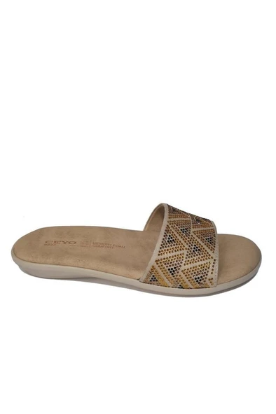 CEYO 9827-27 İNCE TABAN ORTOPEDİK TAŞ DETAYLI KADIN TERLİK - Resim 7