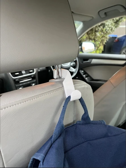 Araç Koltuk Arkası Askı Aparatı (2'li Set) Poşet & Çanta Tutucu Kanca Başlık Demirine Takılır